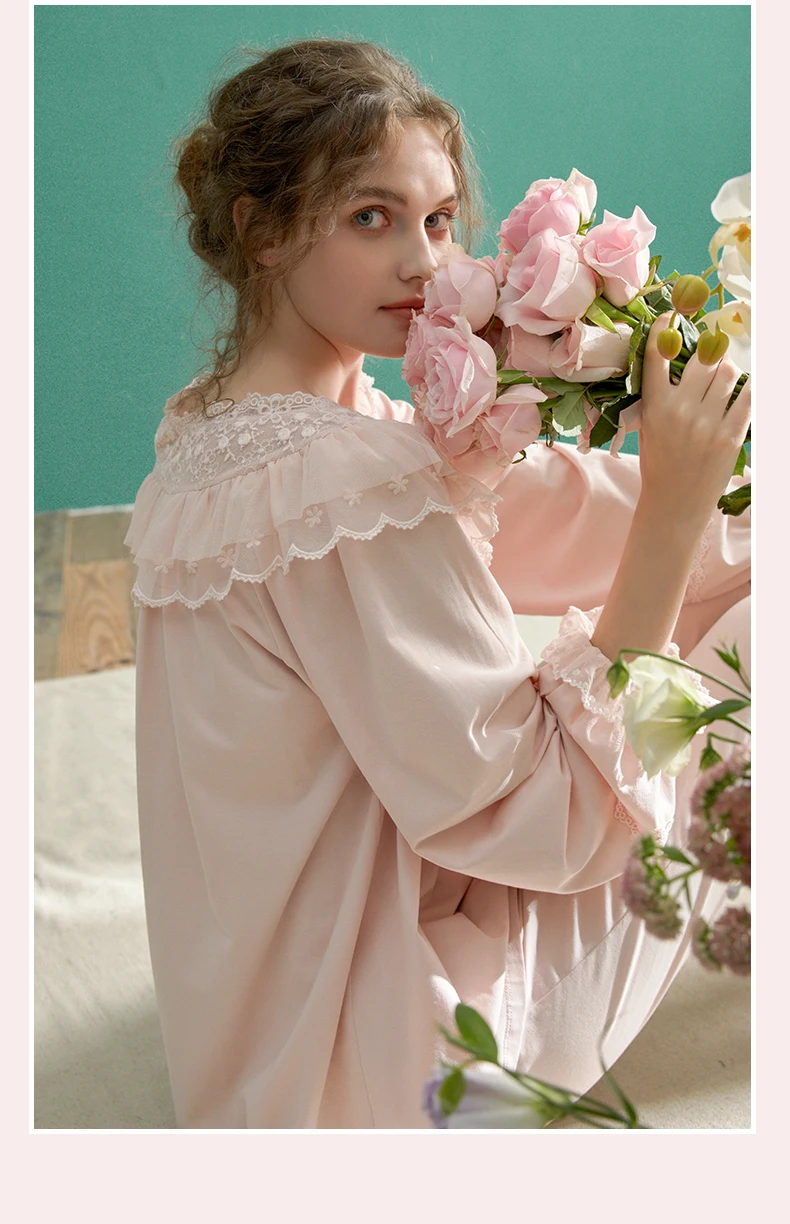 Waliicorners Lace Vintage Embroidery Sleepwear Sweet Nightsuits Home Wear New Fashion Soft Cotton Womens Long Sleeve Pajamas Sets 11 S762b567c45cb4205acdc294369432fccn