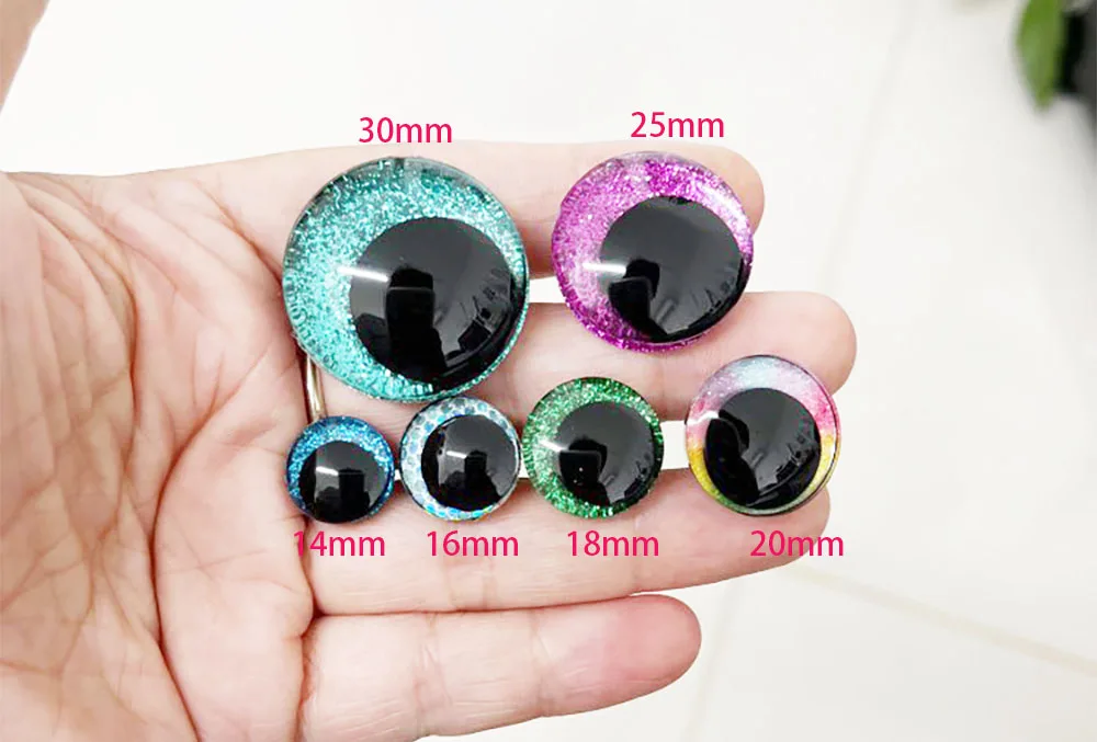 10PAIRS  14MM TO 35MM WHITE PUPIL 3D COMICAL ROUND GLITTER TOY EYES COLORFUL DOLL EYES -T10 6