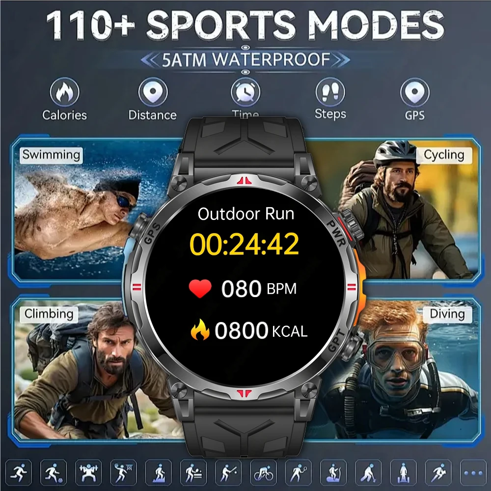 New T-Rex 3 Smart Watch Men GPS Positioning Military 5ATM Waterproof Watch 650mAh Battery Compass Altimeter GPT Assistant Watch