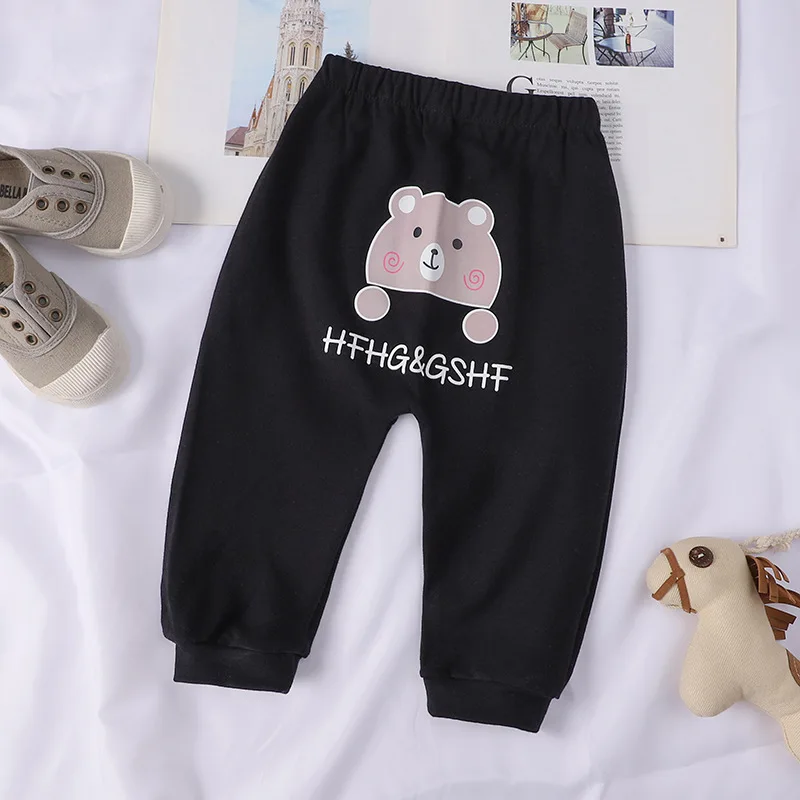 2025 Ins Spring Autumn Baby Boys Pants Elastic Cartoon Panda Print Striped Ruched Cotton Newborn Boys Pants Toddler Boys Pants 4