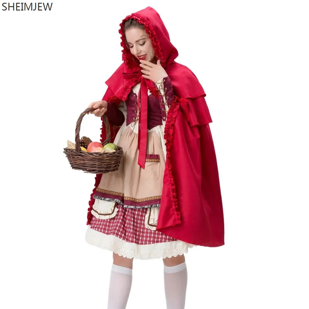 

2024 Halloween Adult Pastoral Little Red Riding Hood Stage Cosplay Costume Carnival Party Manor Farm Maid Performance Clothing