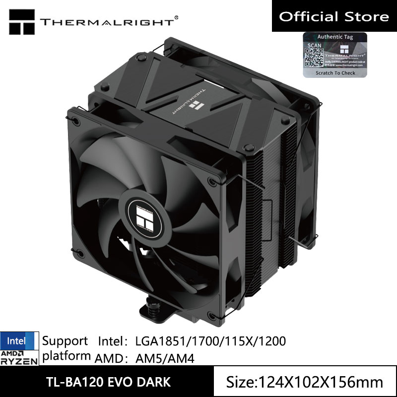 Thermalright BA120 EVO DARK CPU air -cooled heat sink, 6 heat pipe single tower double fan, DTPC 245W, nano spray black paint