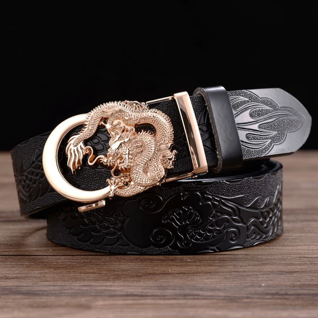 Men's Luxury Fashion Automatic Buckle Belt Leather Belts Waist Ratchet  Waistband