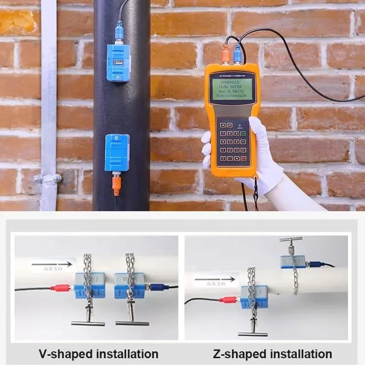Asmke Portable Handheld Ultrasonic Flow Meter Digital LCD Display Liquid Water Oil Gasoline Fuel Measurement
