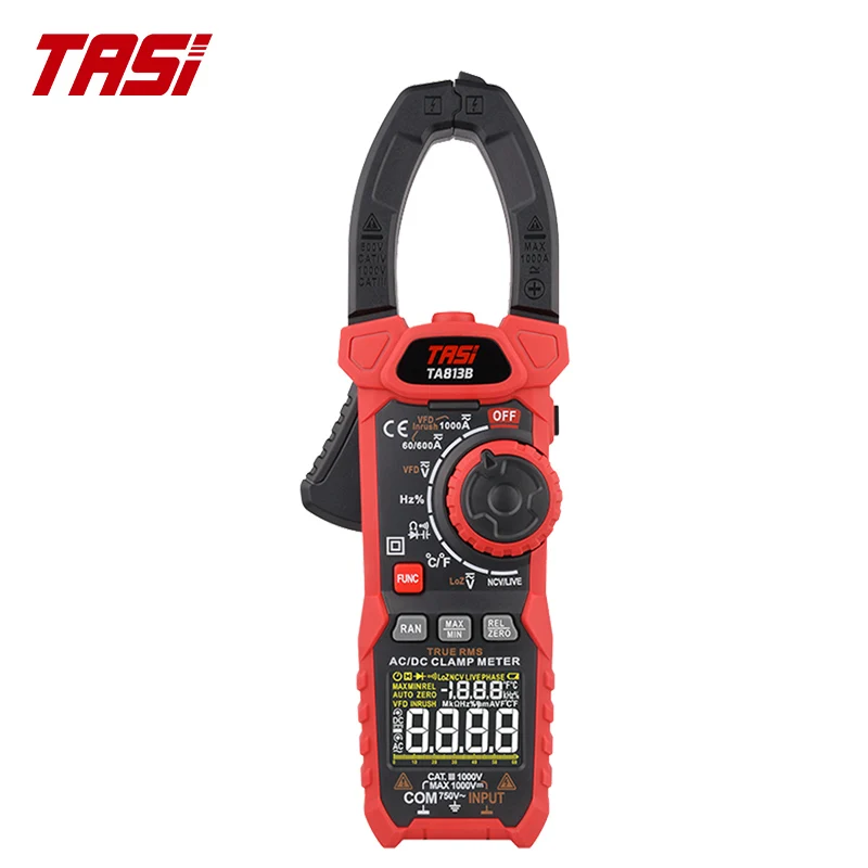 TASI TA813A TA813B 1000A 1000V Digital Clamp Meter AC DC Current 6000 Counts Backlight Flashlight NCV Ohm Multimetro Tester