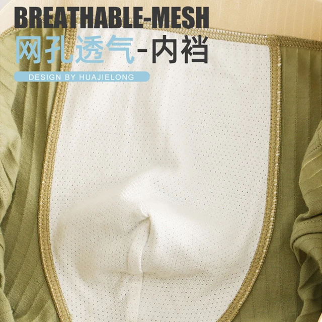 3PCS/Pack 100% Cotton Solid Striped Men's Boxer Sexy Breathable Mesh U Crotch Underwear High Elastic Widen Waistband Underpants 6