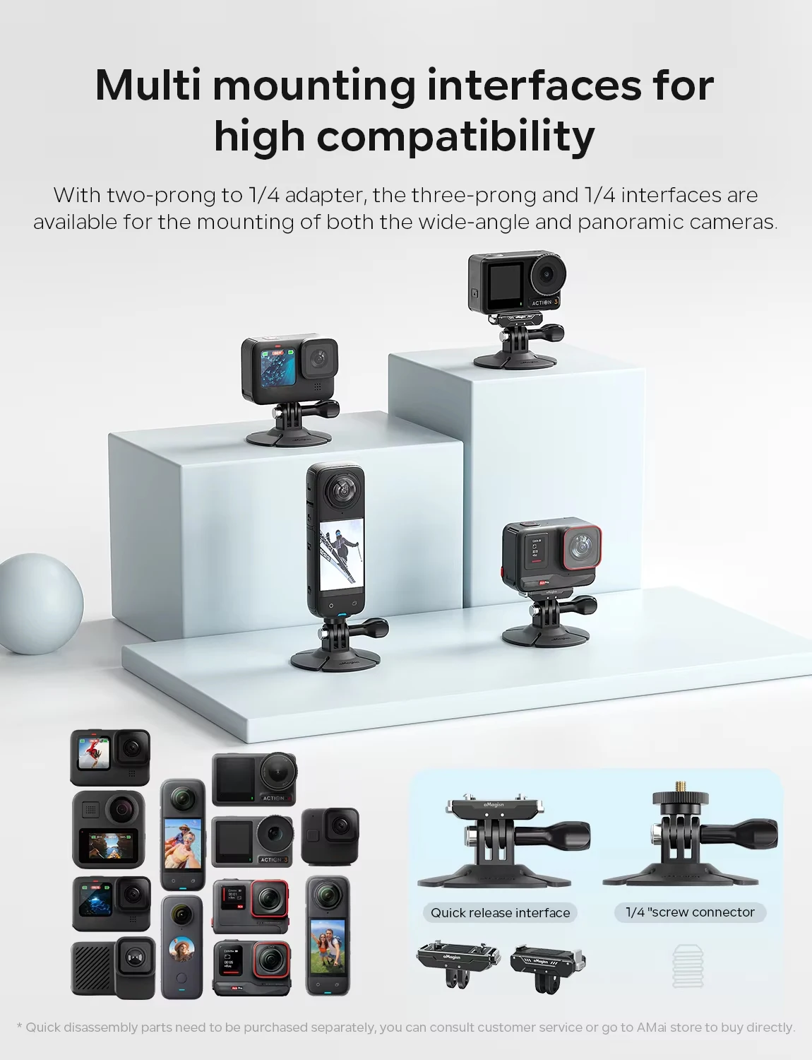 GO 3S Camera Flexible Adaptive Fixed Base For Insta360X5 Gopro DJI Osmo Nano/360/Action5 Motorcycle Helmet Curved Flat Mount action camera accessory action camera holder action camera mount