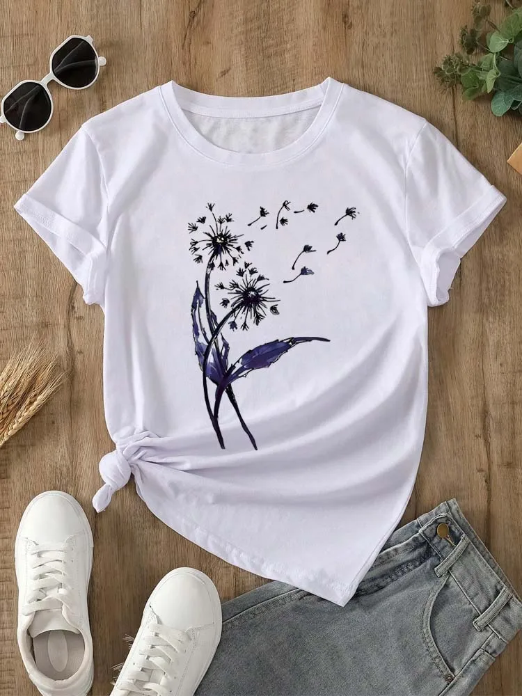 Camiseta Vintage con estampado de diente de león para mujer, pantalón corto informal de manga corta, camisetas con gráfico de dibujos animados para mujer