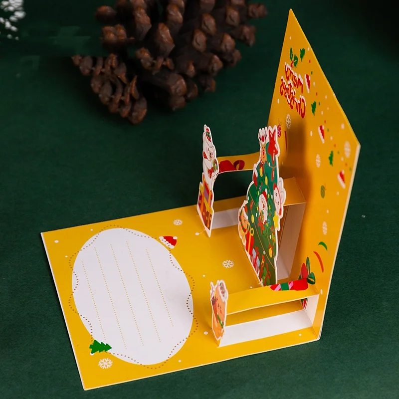 3D Christmas Greeting Cards Santa Folding Merry Christmas Best Wishes Card Xmas Gift for New Year Blessing Postcard Decoration