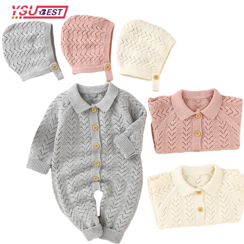 

Baby Romper Knitted Newborn Toddler Jumpsuit Outfit Hat Autumn Cotton Long Sleeve Infant Boy Girl Clothing Set One Piece Overall