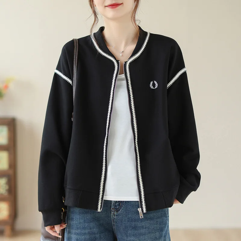 Spring Autumn Women Jacket Sweatshirt Zipper Bomber Jacket Korean Fashion Sportswear Coats Cardigan Outdoor Outerwear Solid New