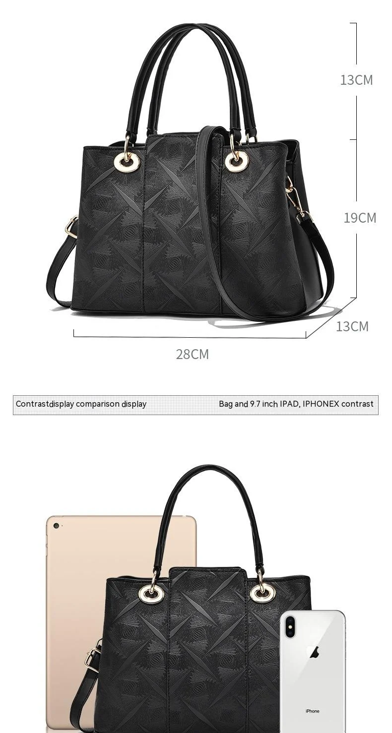 New Hot Selling Women's Bag Simple and Fashionable Middle Aged Mom's Bag Embossed Cross Shoulder Large Bag Versatile Handbag 2023_voghion.com
