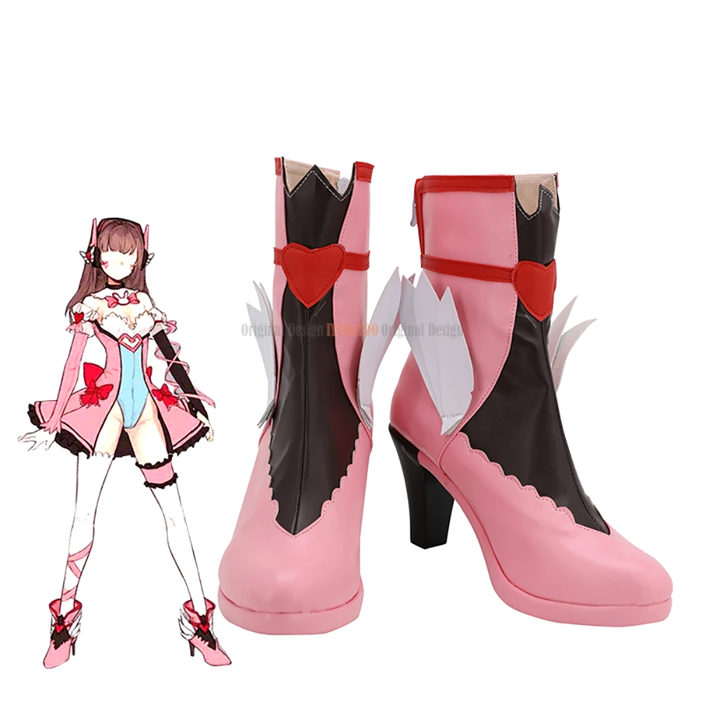 

Magic Girl Hana Song Boots Cosplay OW DVA Pink Shoes High Heel Cosplay Boots Halloween Carnival Customized Shoes
