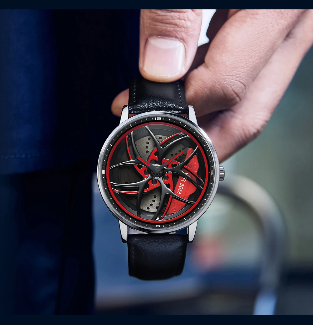 Car Rim Watches Mens 360 Rotating Wheel Dial Steel Mesh Mens Casual Luxury Waterproof Sport Watch for Men Quartz Wristwatch 1091