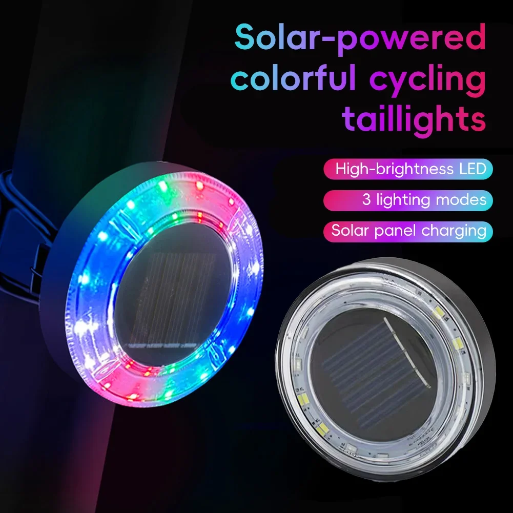 Solar Bicycle Tail Light Colorful Bicycle Rear Lamp Type-C Charging Bike Warning Taillight Cycling Accessories Easy to Install