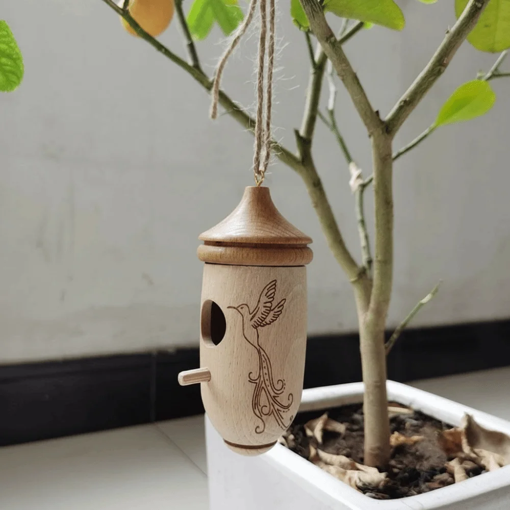 Casetta per Colibrì in Legno, Mini Casa per Uccelli Fatta a Mano, Facile da Installare, Resistente alle Intemperie, Decorazione da Esterno - immagine 4