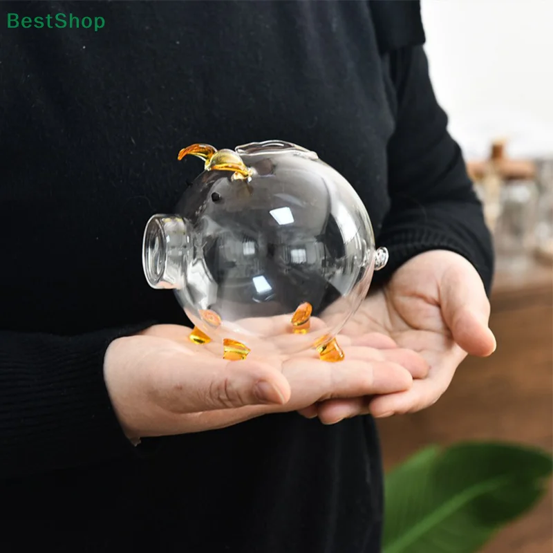 Mini Pig Money Jar Golden Beans Storage Box Transparent Piggy Bank Gold Glass Pig Ornaments Portable Coin Bank Saving Box Gift 3