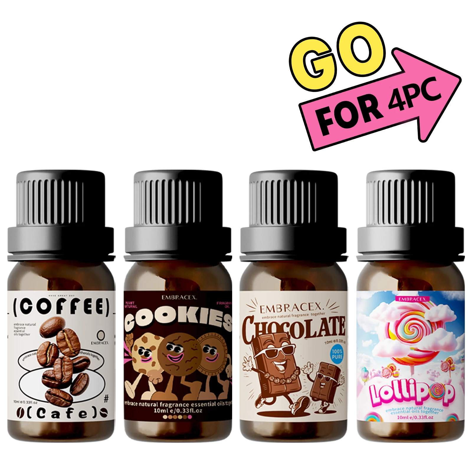 Huiles essentielles vanille, lait, chocolat, café, gâteaux, sucettes, Taro, noix de coco, Caramel, Pudding, barbe à papa, bulle Gu, 10ml, 4 pièces