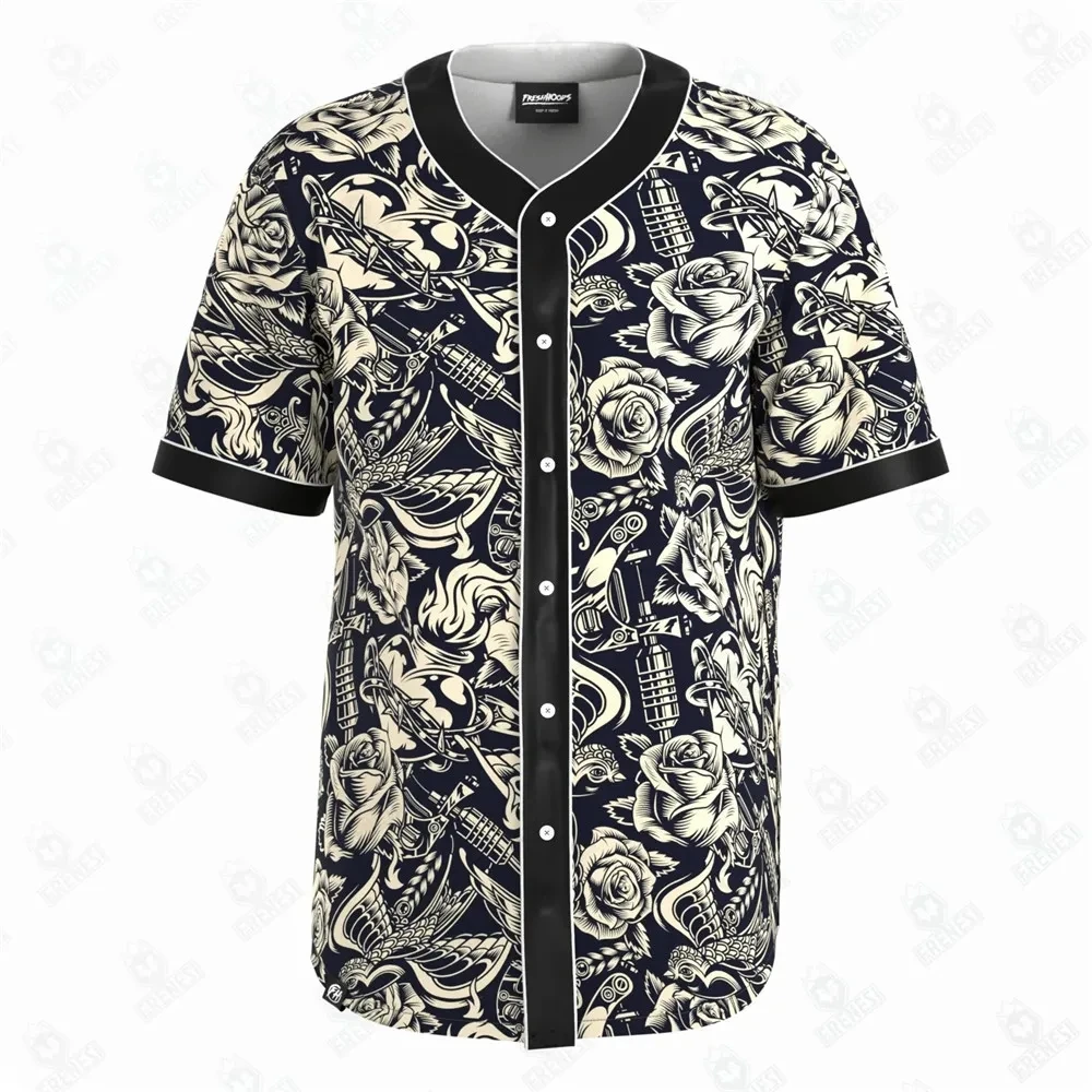 Baseball Jersey Tattoo Pattern Baseball Jersey Hip Hop Hop Pullover Short Sleeve Sports Jerseys Softball Stitch Button 3D Printed Men's T-shirt