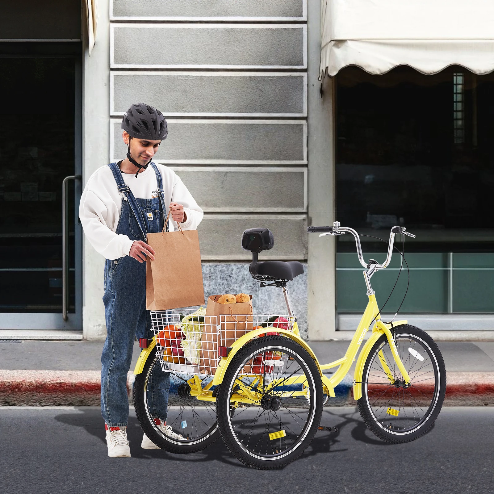 Adult Tricycles Bike Carbon Steel With Basket 1 Speed Adjustable Seat Picnic Shopping For Seniors Women Men 20/24/26Inch