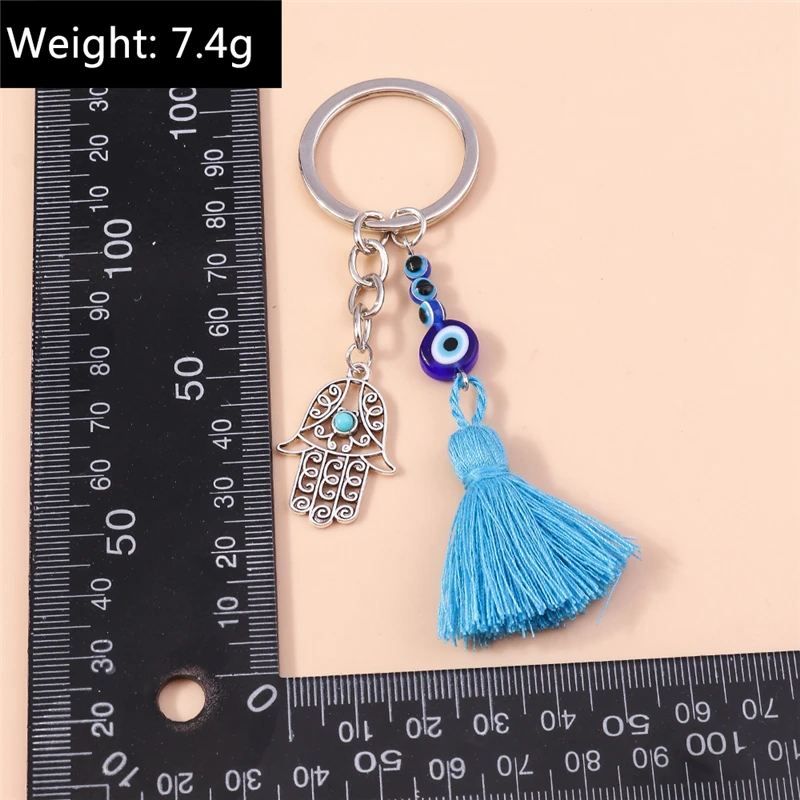Böhmische türkische glückliche böse Blick Schlüssel bund Hamsa Hand Schlüssel ringe für Männer Frauen Schlüssel halter Tasche Anhänger Charms Schmuck Zubehör – Detail 11