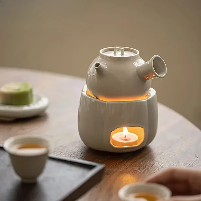 Plant Ash Glaze Candle Tea Warmer Vintage Heating Base Chinese Tea Stove Household Side Handled Teapot Servicies Collection
