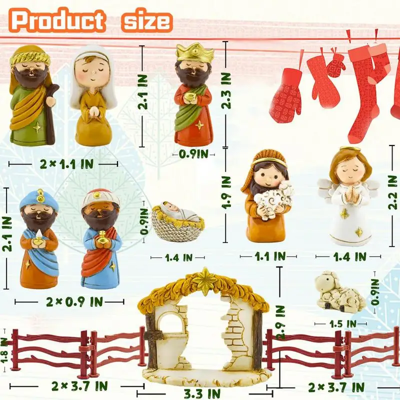 Nativity Advent Calendar 24pcs Nativity Scene Resin Colorful Statue Set Christmas Countdown Calendar Toy for Festival Decor