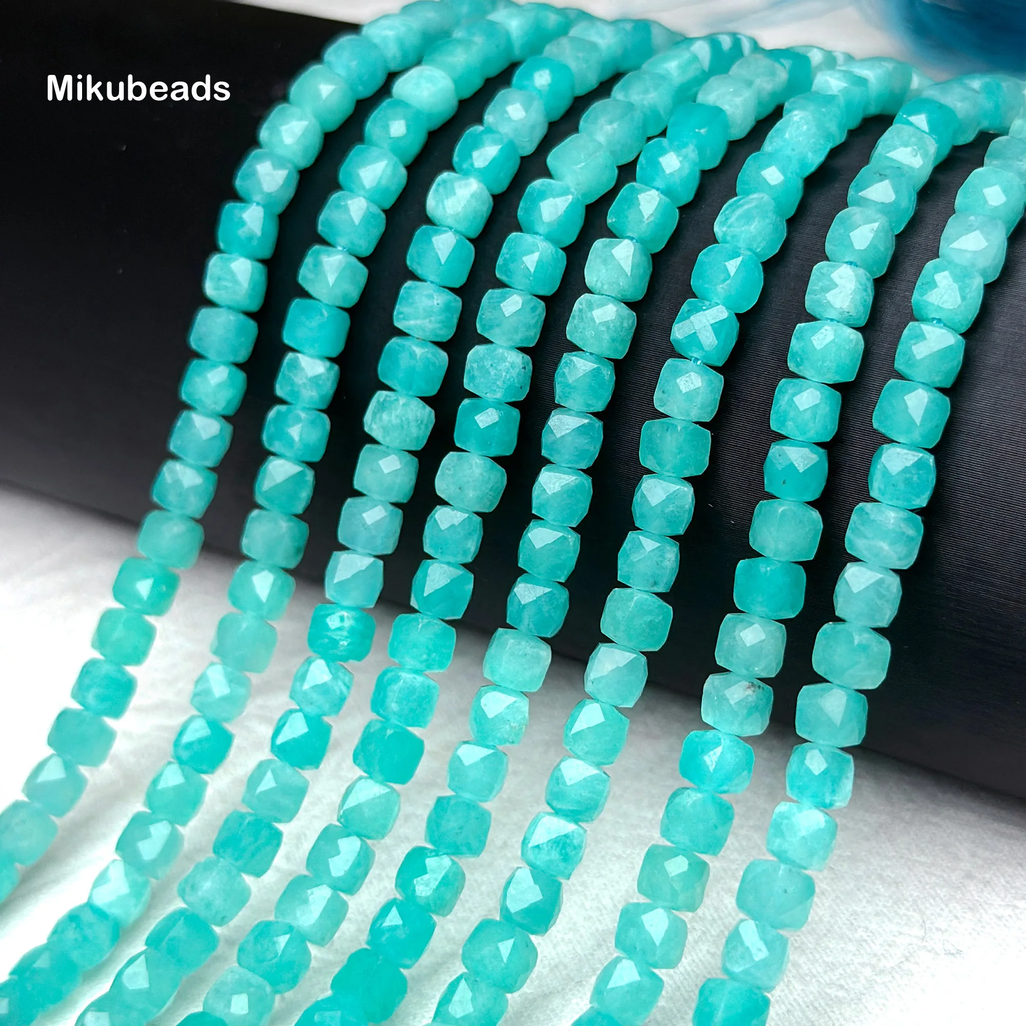 Perles carrées à facettes en amazonite du Mozambique, naturelles, 4x4mm, pour la fabrication de bijoux, collier, bracelet, Mikubeads, vente en gros 1