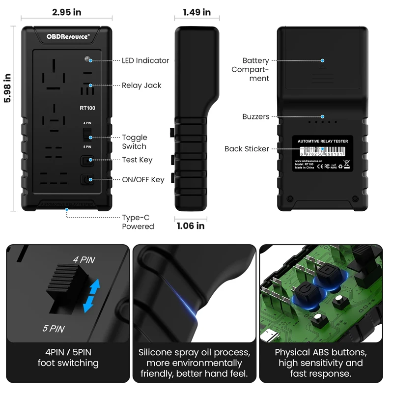 OBDResource 12V/24V Car Relay Tester 4Pin/5Pin Car Battery Checker Automatic Identification Voltage Tester Diagnostic Tool