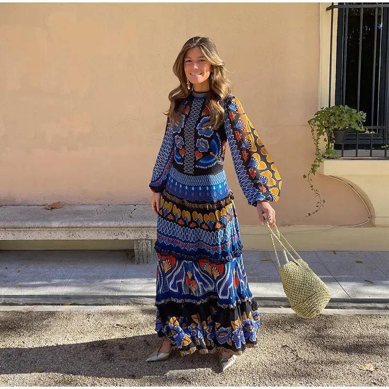 Vestido Longo Estampado Vintage
