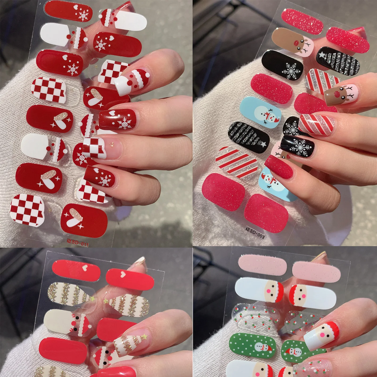 16Tips Christmas Gel Nail Stickers Durable Materials Nail Decal Not Easy To Fall Off Popular Art
