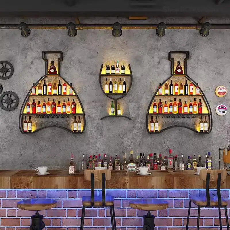 Bar Bar Counter Wine Cabinet Creative Industrial Wind Wall Hanging Wine Rack Restaurant Storage Rack Iron Display Wall