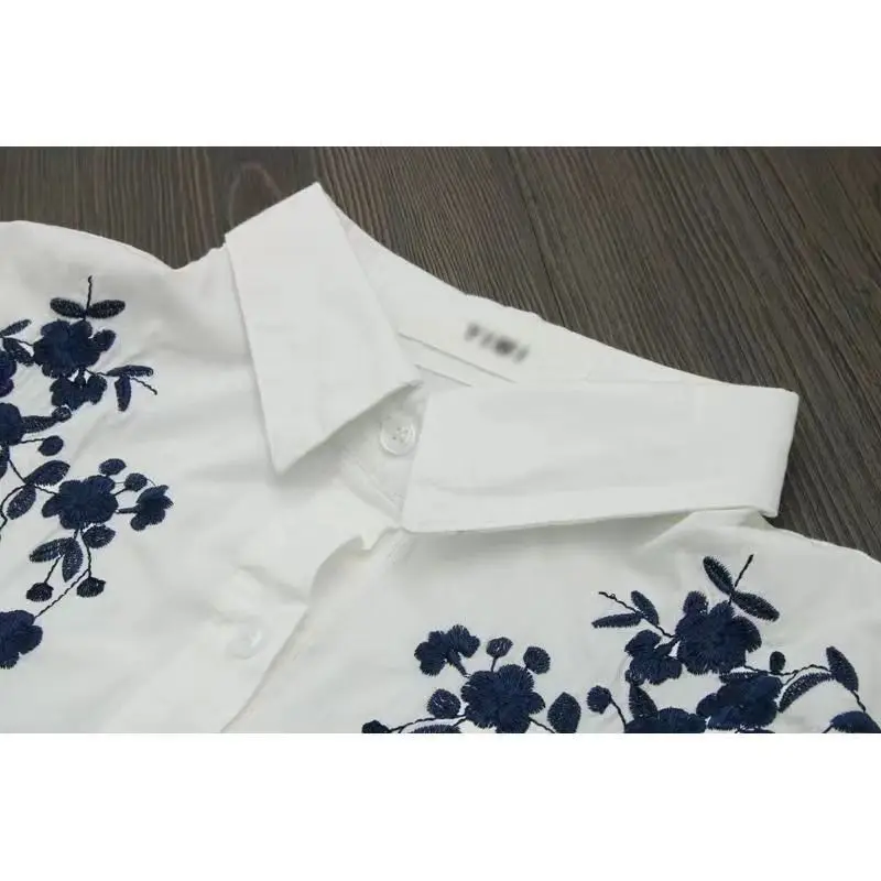 Plus Size Women's Peter Pan Collar Multi-element Print Long Sleeve Blouse Office Lady Embroidery Loose Single Breasted Shirt