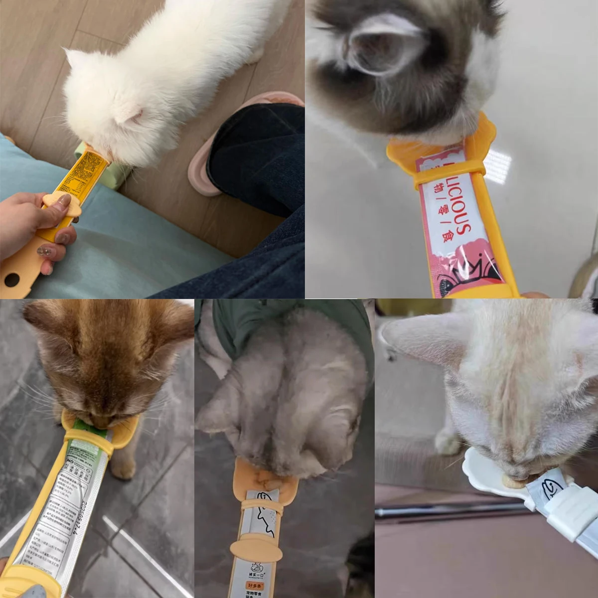 고양이 스트립 스퀴저 스푼 휴대용 애완동물 사료 급식기 (습식사료용) 새끼 고양이 강아지 간식 디스펜서 간편 스퀴즈 간식 공급 도구