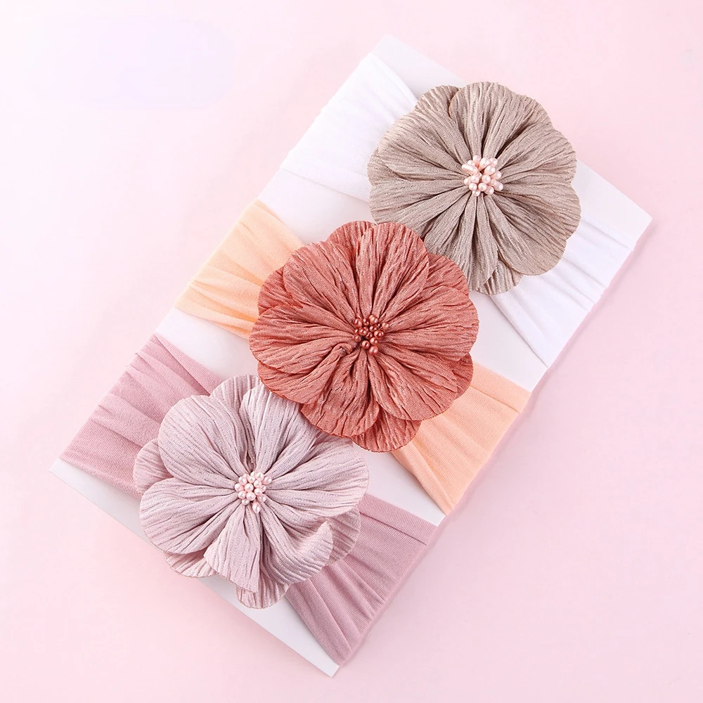 Cute Soft Chiffon Flower Children Hair Accessories Elastic Nylon Kids Headband Solid Color Baby Little Girls Hairband Wholesale 3 inches jacquard bows newborn baby headband girls nylon hairbands cotton linen soft children headwear cute hair accessories