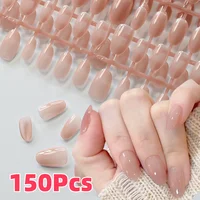 150Pcs Gradient Nude Short Almond Fake Nails XS/S/M Size Glossy Full Cover Press On Nail French False Fingertips for Women Daily 1