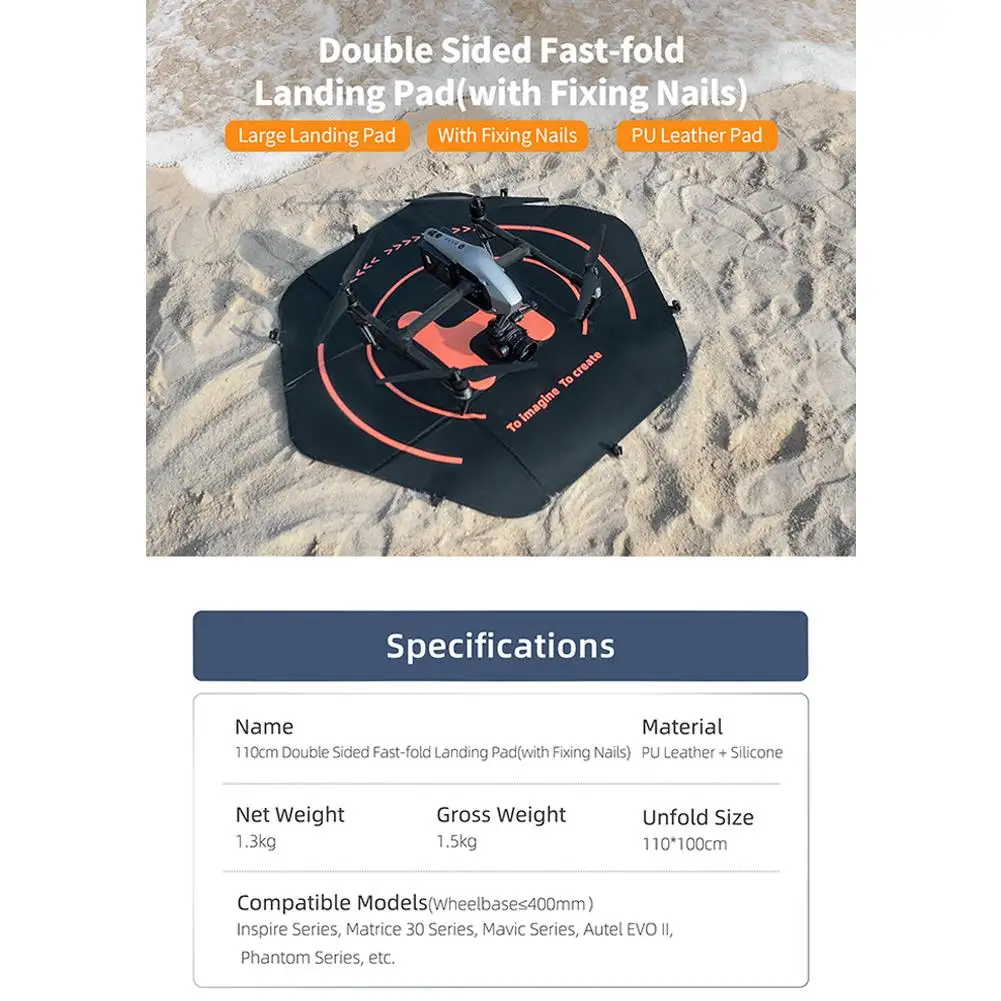 Drone Landing Pad Weighted 43.3inch Waterproof Foldable Landing Pad Accessories Compatible For Ma vic 3 Pro RC Drones