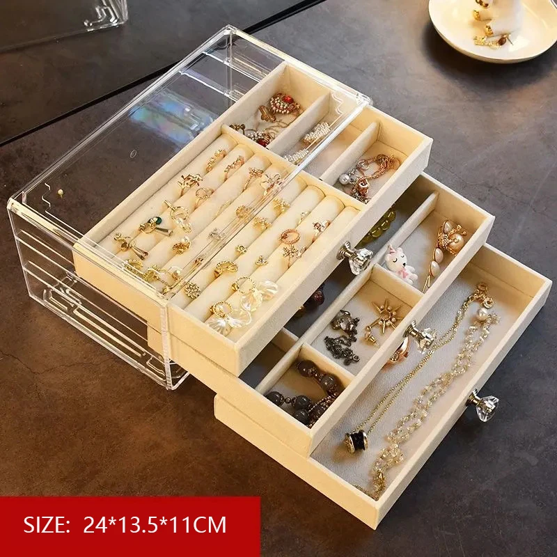 Pink Acrylic Jewelry Organizers Boxes Earrings Ring Necklace Velvet Storage Case Lipstick Makeup Organizer Display Stand Holder