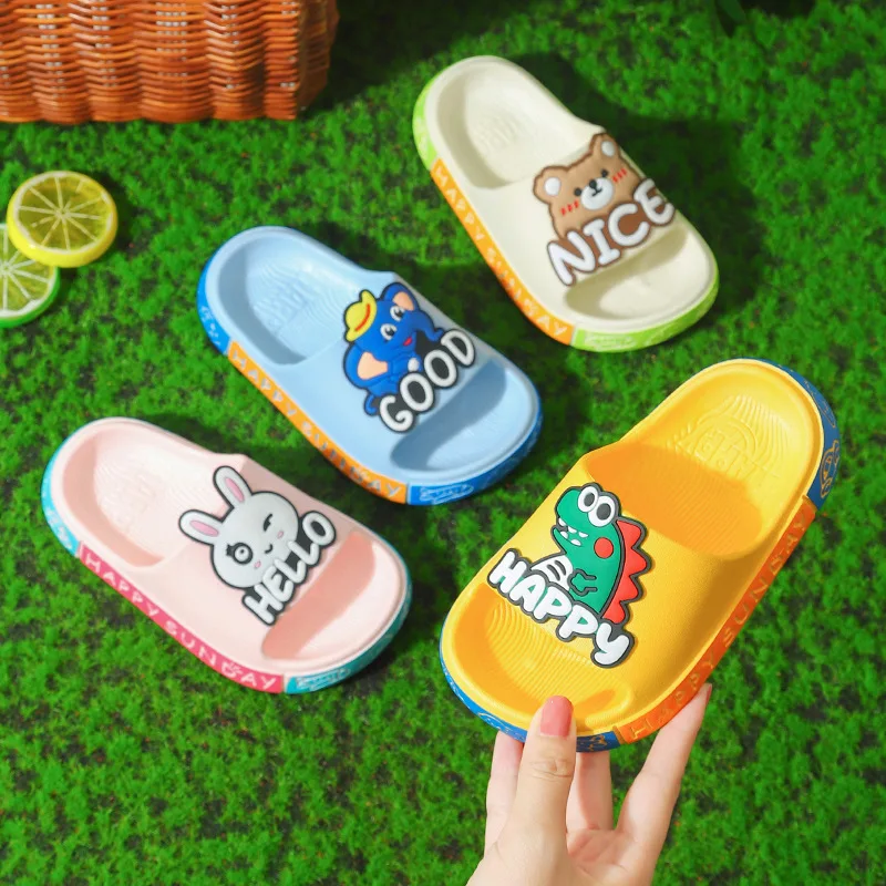 

Children Aged 2-6 Boys Girls Slippers Summer Cute Cartoon Animals Shoes Non-slip Bathroom Slides Soft Sole Home Kids Flip Flops