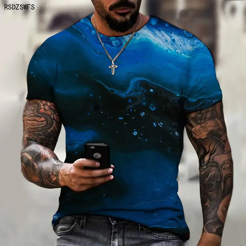 

2022 Summer New Style 3D Printing Water Drop Starry Sky Men's Short-sleeved Fog Design Fashion Art Men's T-shirt Size XXS-5XL