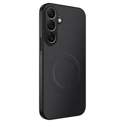 Protective Back Case Cover Soft Silicone Carbon Fiber Magnetic Case for SAM A16 (Black)