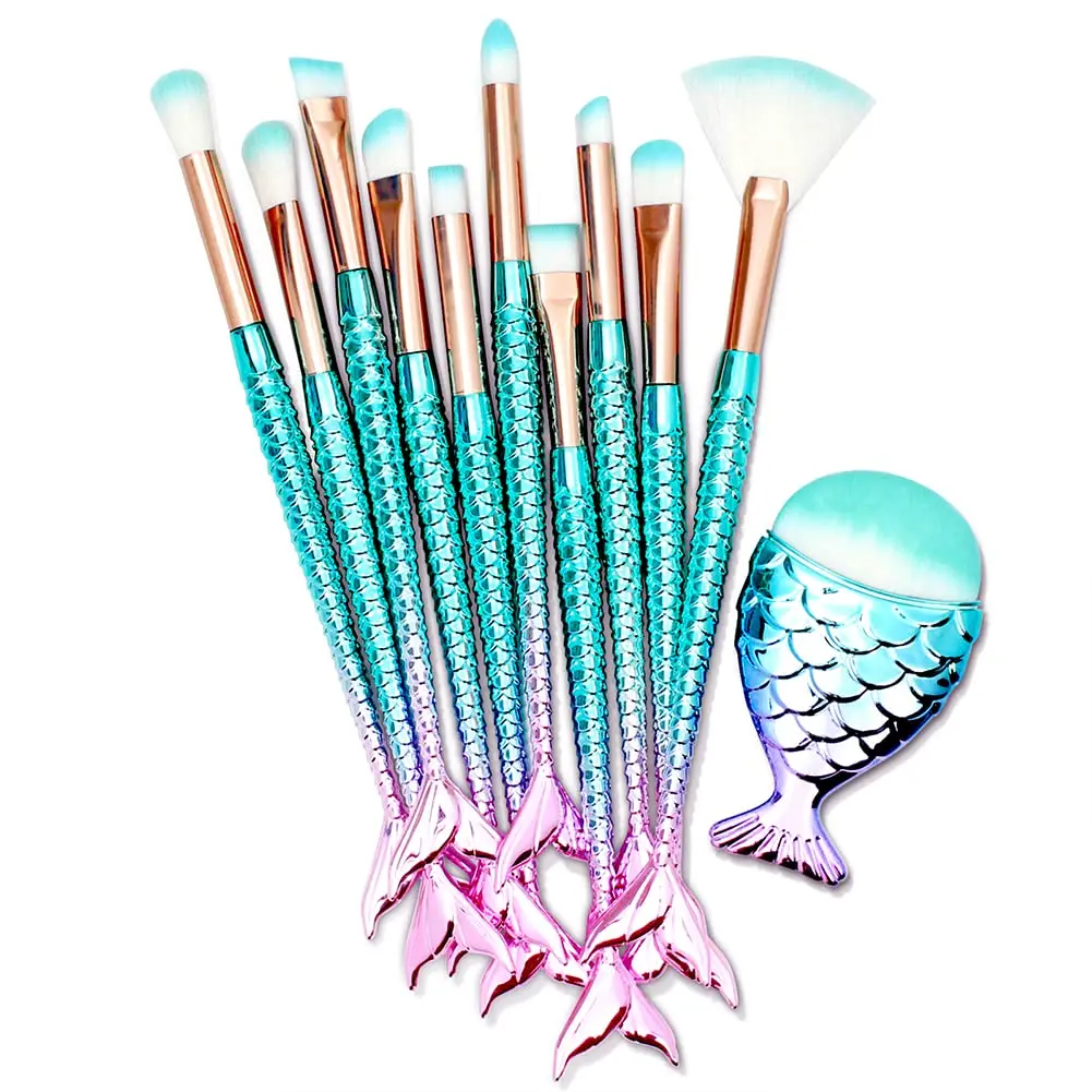 

Makeup Brushes Set With Colorful Fish Tail Handle Foundation Eyebrow Eyeliner Blush Cosmetic Concealer Brushes Cute Make Up Tool