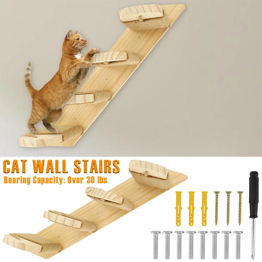Cat Wall Stairs Wall Mounted Four Step Stairway Wood Cat Climbing Shelf ...