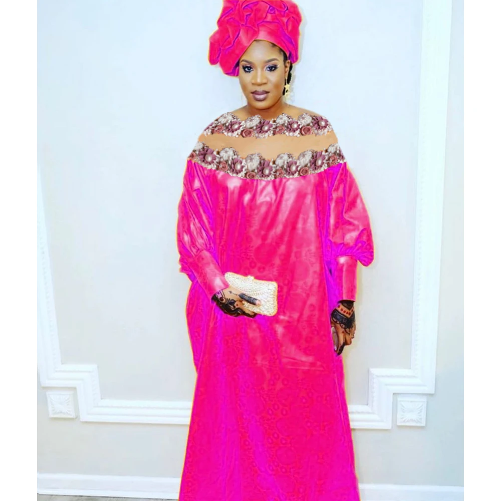 African Long Dresses For Wedding Party Clothing Top Quality Turkey Traditional Basin Riche Max Size Dashiki Robe With Headscarf