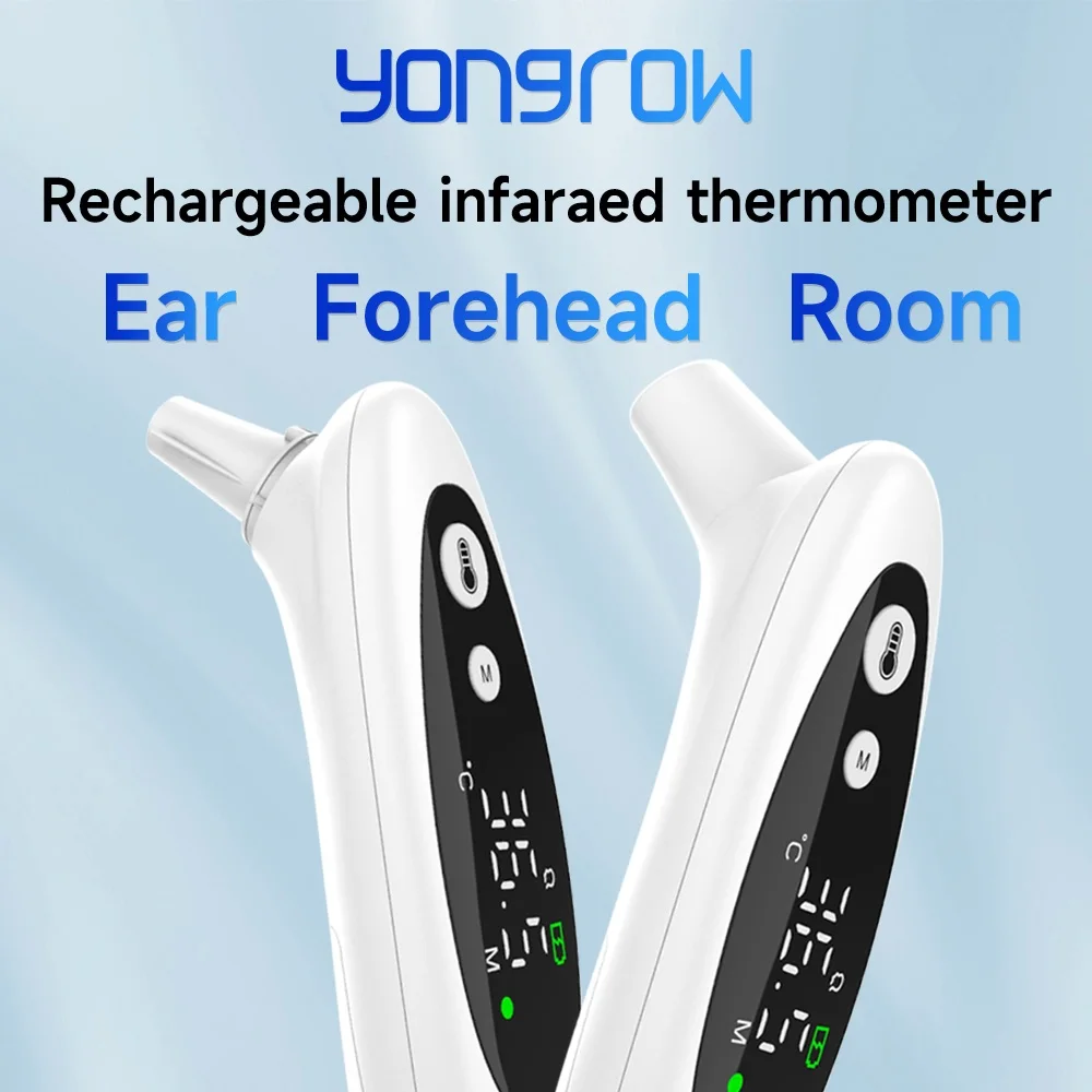 Yongrow Rechargeable Infrared Ear Thermometer 3 Modes Forehead/Ear/Room Temperature Measurement Records Alarm Light