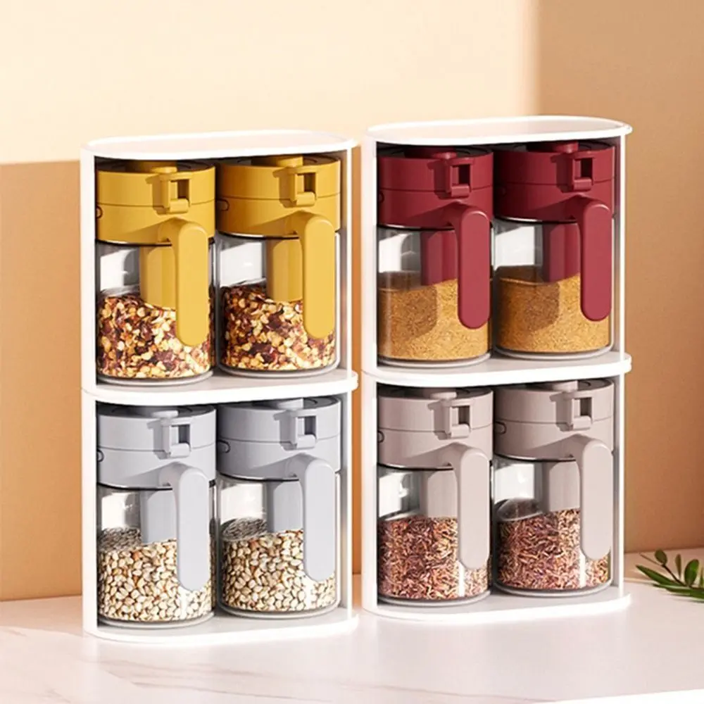 Description Picture 6 of itemSealed 2 In 1 Salt Container Moisture-proof Locking Design Spice Sorting Bottle Dustproof Spoon Separated Glass Seasoning Box