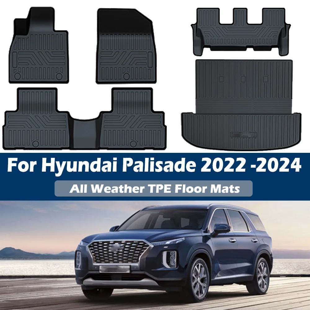 For Hyundai Palisade 2022-2024 TPE Floor Mats,All Weather Waterproof 3D Trunk Mats with Backrest Mat Protector Accessories