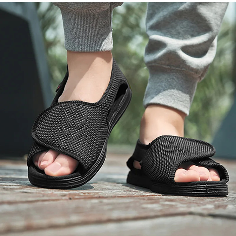 Summer dew toe diabetic shoe female foot swollen feet wide magic stick shoes thumb outside the middle-aged old  Men's  sandal