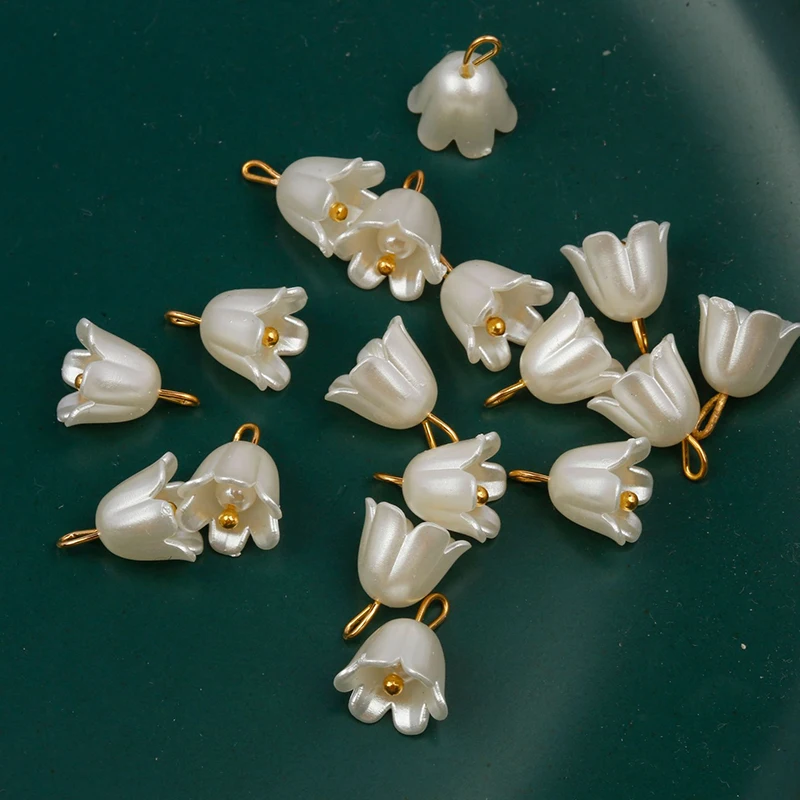 Pearl Bell Orchid Pendant 10/100pcs Stereoscopic Leaf Flower For DIY Necklace Bracelet Key Chain Jewelry Accessories pearl pendant alloy pendant