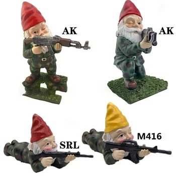 Gnome Combat Troops Statue Dwarf Cannon Ornament Fun Garden Lawn Decoration Elf Statue DIY Home Office Desk Decoration Gifts